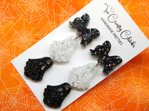 PRE ORDER - Black & White 2 Tier Ghost Dangles w/ Bow Tops