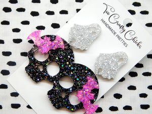 PRE ORDER - Black Skull Dangles w/ Pink Bats & White Ghost Tops