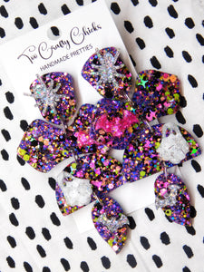 PRE ORDER -Purple & Halloween Confetti Ghost Bat & Spider 4 Tier Dangles