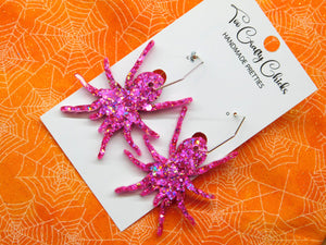 PRE ORDER - Large Pink Spiders on Hexagon Hoops
