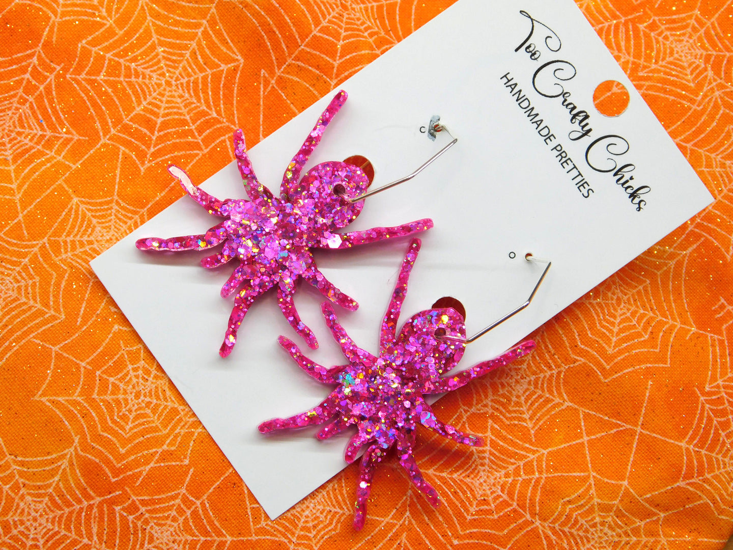 PRE ORDER - Large Pink Spiders on Hexagon Hoops