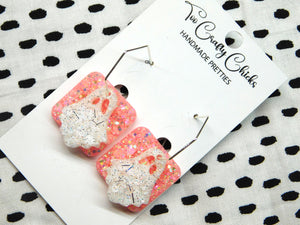 PRE ORDER -Baby Pink Square & White Ghost on Hexagon Hoops