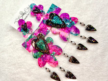Load image into Gallery viewer, Galaxy Flower Heart Dangles
