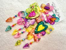 Load image into Gallery viewer, Tie Dye Flower Heart Dangles
