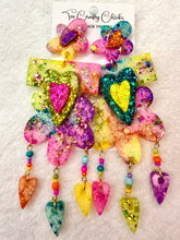 Load image into Gallery viewer, Tie Dye Flower Heart Dangles
