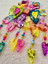 Load image into Gallery viewer, Tie Dye Flower Heart Dangles

