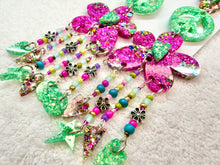 Load image into Gallery viewer, Pink &amp; Turquoise Peace Flower Dangles

