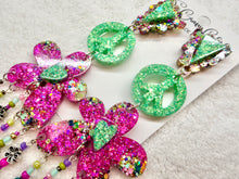 Load image into Gallery viewer, Pink &amp; Turquoise Peace Flower Dangles
