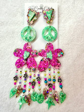 Load image into Gallery viewer, Pink &amp; Turquoise Peace Flower Dangles
