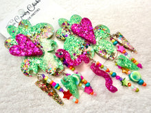 Load image into Gallery viewer, Pink &amp; Turquoise Large Flower Heart Bead Dangles
