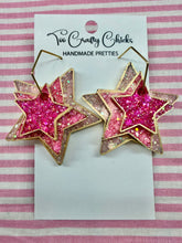 Load image into Gallery viewer, Pink &amp; Gold Ombre Stacked Star Hoops
