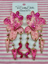 Load image into Gallery viewer, Pink &amp; Gold Ombre Large Flower Heart Stud with Beads
