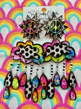 Load image into Gallery viewer, Cartoon Rainbow Peace Rain Cloud Dangles
