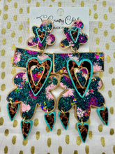 Load image into Gallery viewer, Fantasy Leopard Flower Heart Dangles
