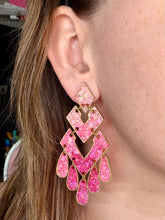 Load image into Gallery viewer, Pink &amp; Gold Ombre 4 Tier Diamond Dangles
