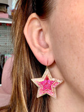 Load image into Gallery viewer, Pink &amp; Gold Ombre Stacked Star Hoops

