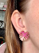 Load image into Gallery viewer, Pink &amp; Gold Ombre Small Monstera Leaf Studs
