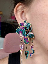 Load image into Gallery viewer, Fantasy Leopard Large Flower Heart Studs w/ Beads
