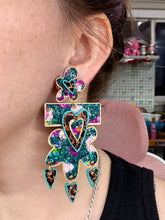 Load image into Gallery viewer, Fantasy Leopard Flower Heart Dangles
